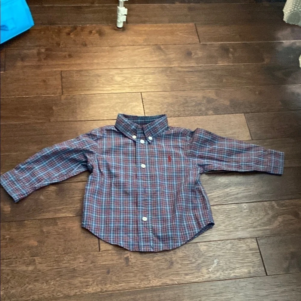 Ralph Lauren Red and Blue Button Down Shirt with Plaid Pattern